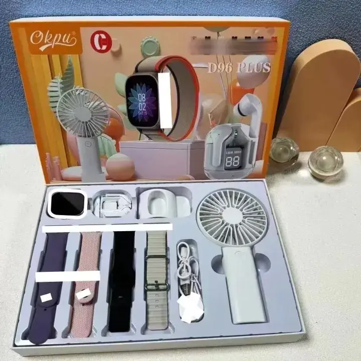 d96 plus smart watch3 D96 Plus All-in-One Smart Gift Set – Smartwatch, Earbuds & Fan - Image 4